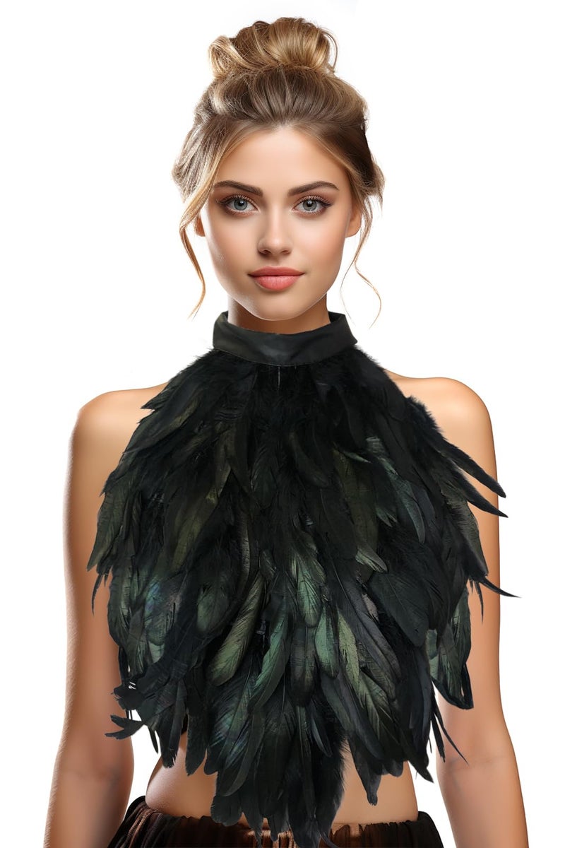 HOMELEX Feather Cape Shawl Costume Black Witch Wings Collar Adult Crow Maleficent Neck - Image 1